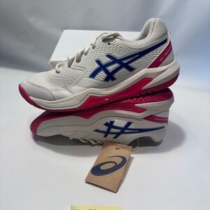 Women's ASICS GEL-Dedicate 8 Tennis Shoes Cream and Dark Cobalt  wide size 8 NWT